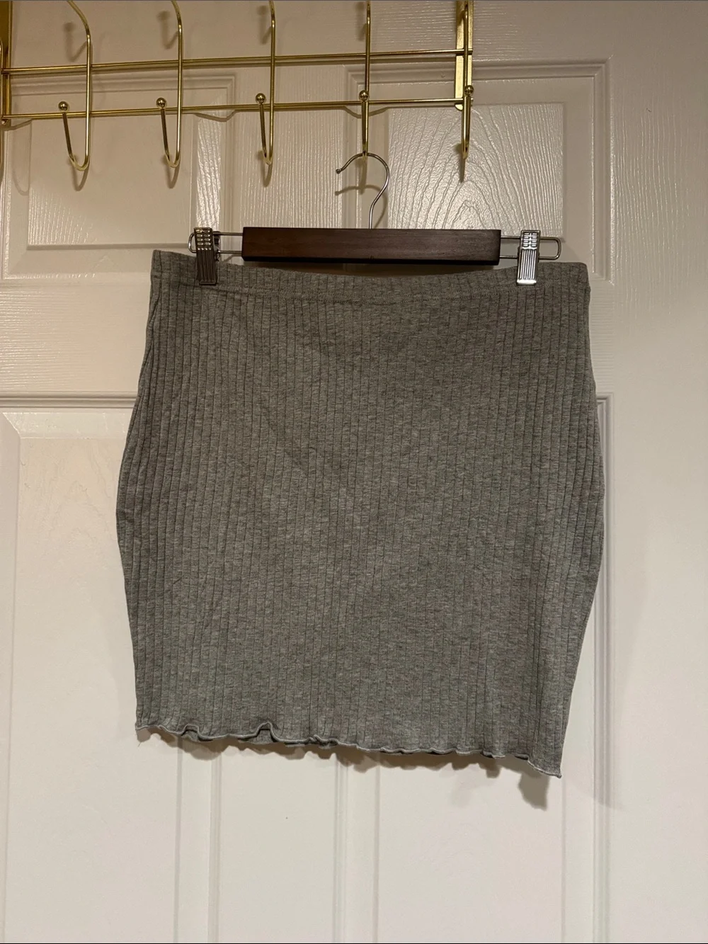 Gray Ribbed Mini Skirt